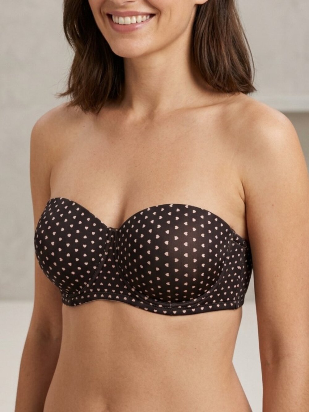 NIP Brown Pink Heart Print Convertible Strapless Bra 36DD